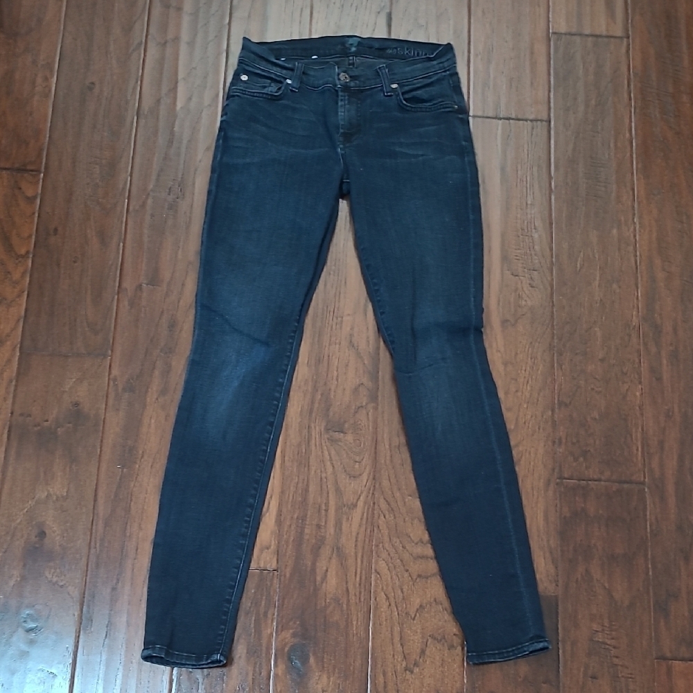 7 For All Mankind Dark Blue Skinny Jeans with Pocket Embellishments size 25